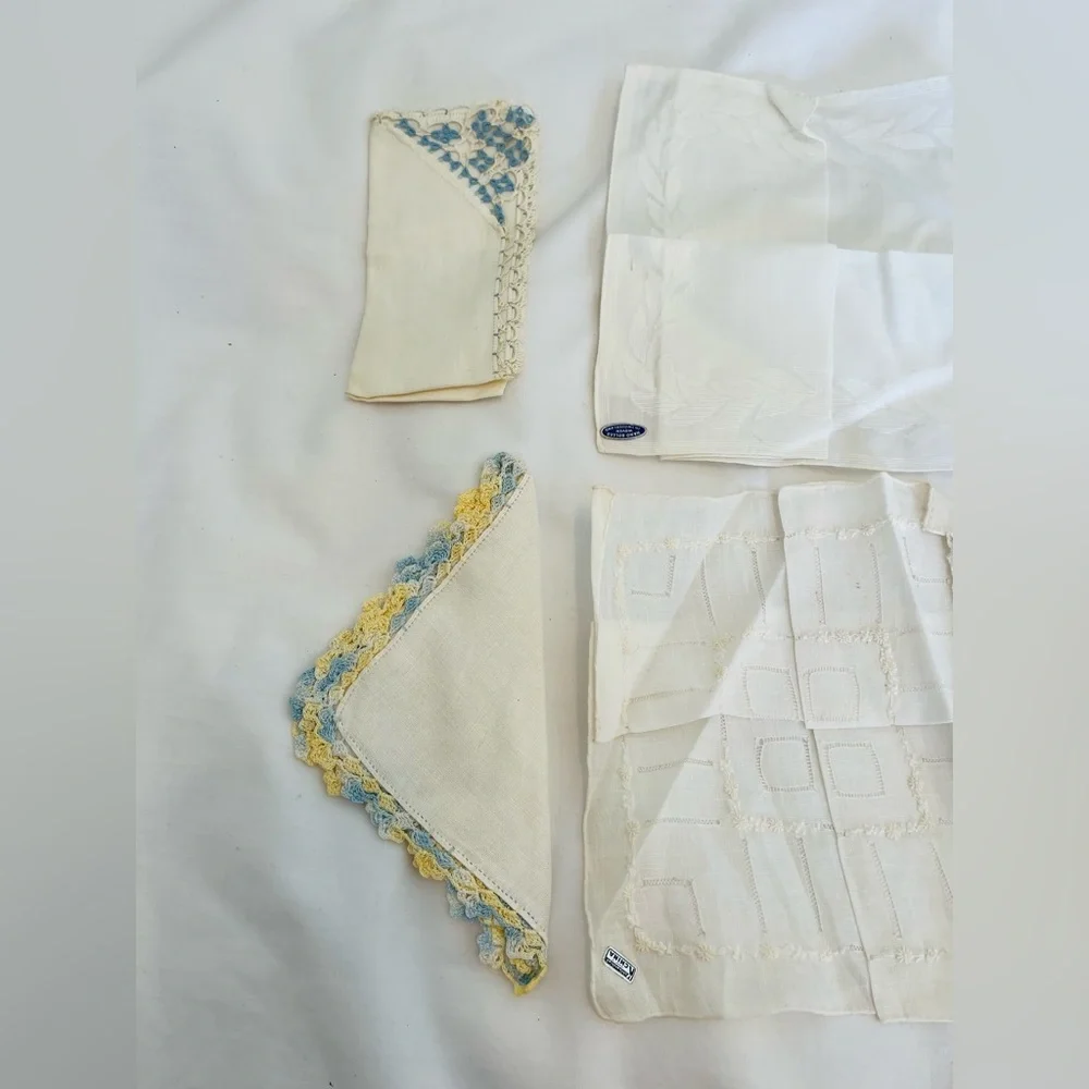 Lot of 8 Handkerchief Set, Linen, Cotton, Crochet New Vintage
